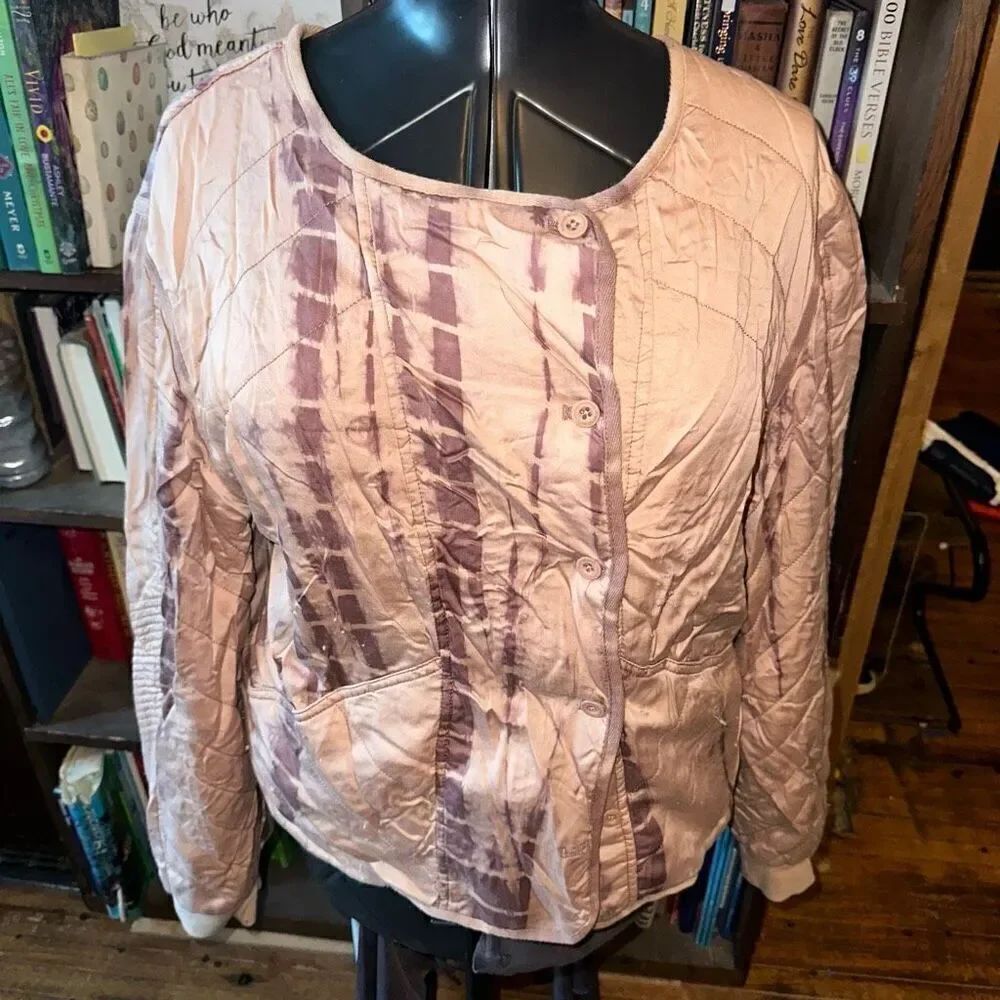 Anthropologie Marrakech tie dye L pink tan bomber  jacket